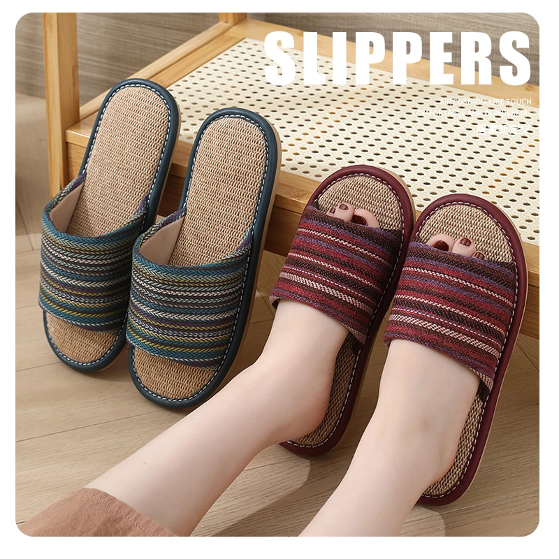日式亚麻拖鞋男女夏季居家室内防滑吸汗透气牛筋底凉拖