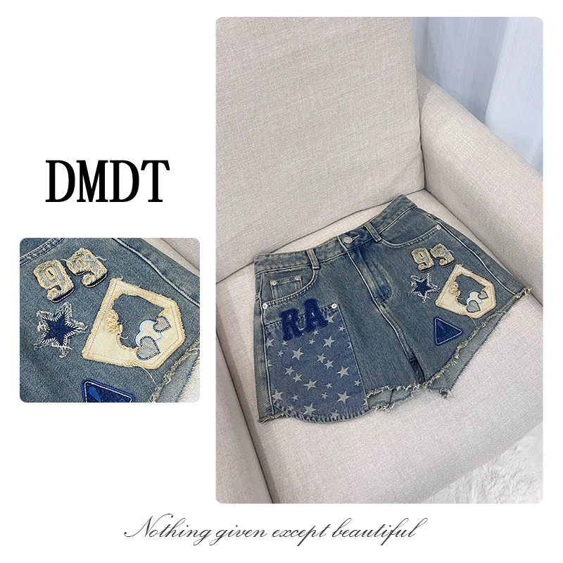 【DMDT服饰】2025新品 “街头焦点”字母刺绣显腿长牛仔短裤B2003
