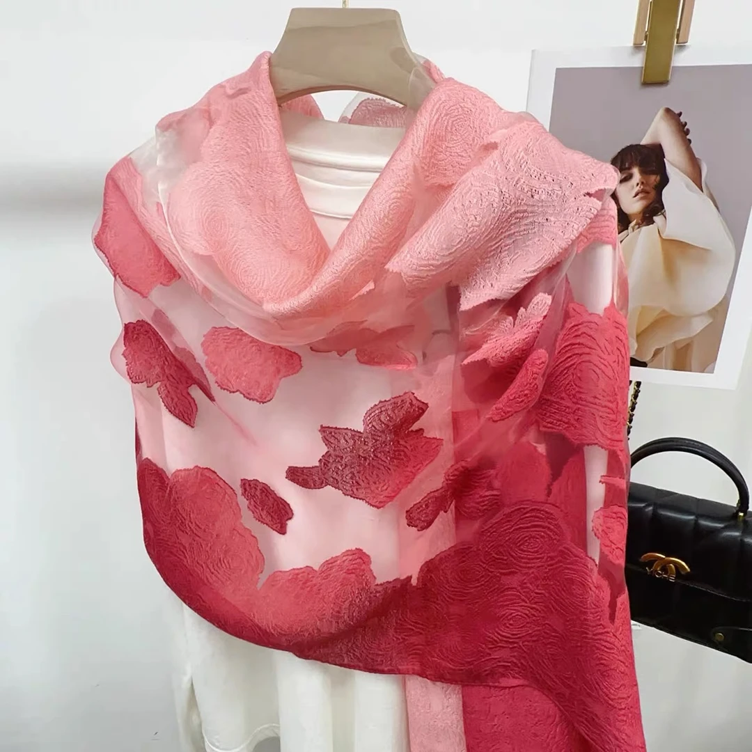 【逸锦红影】新款剪花丝巾C78女士高档围巾披肩65*175