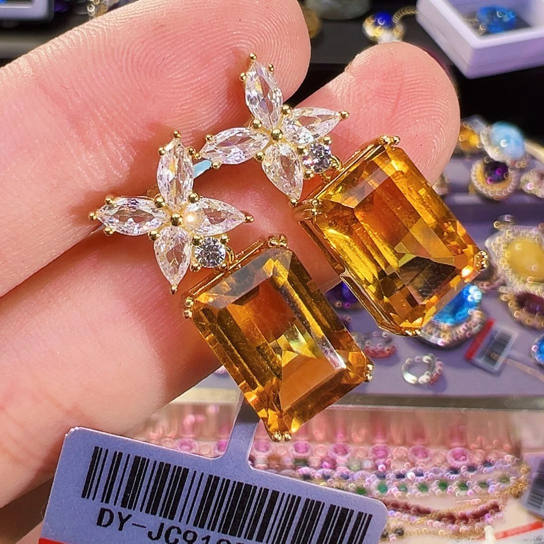 银S925镶嵌耳饰黄晶骆*慈