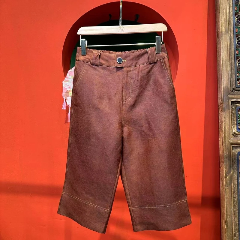 艾可原创  直筒裤 丝麻绸红云纱 长度可选 70 80 90 起