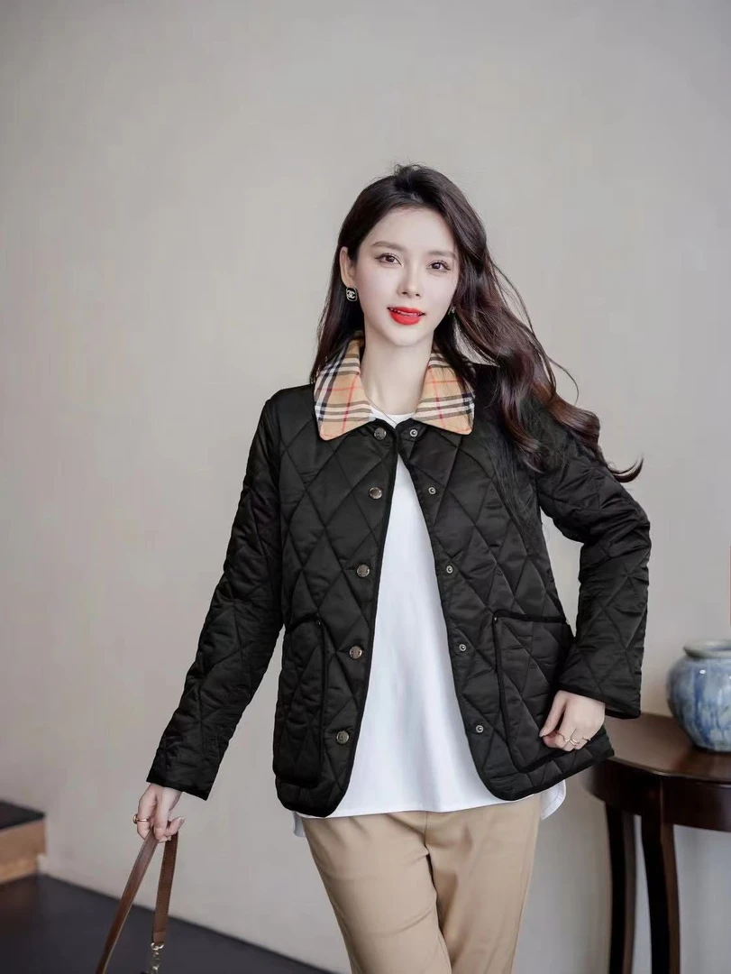 2025新款菱形格灯芯绒领短裤棉服外套女