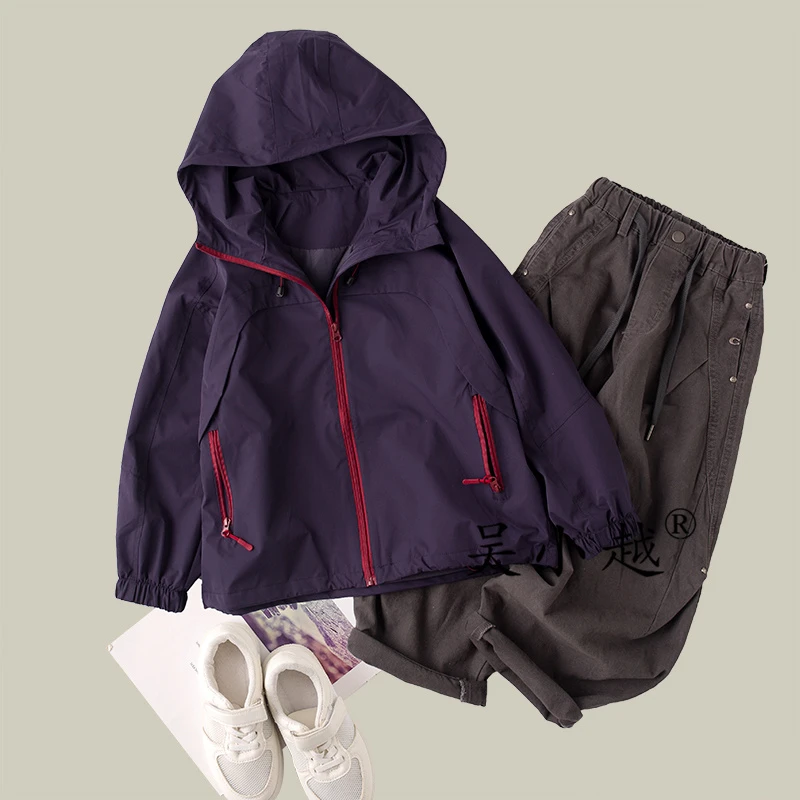 吴小越w1453男童连帽外套户外冲锋衣秋季新款中长款设计师款风衣