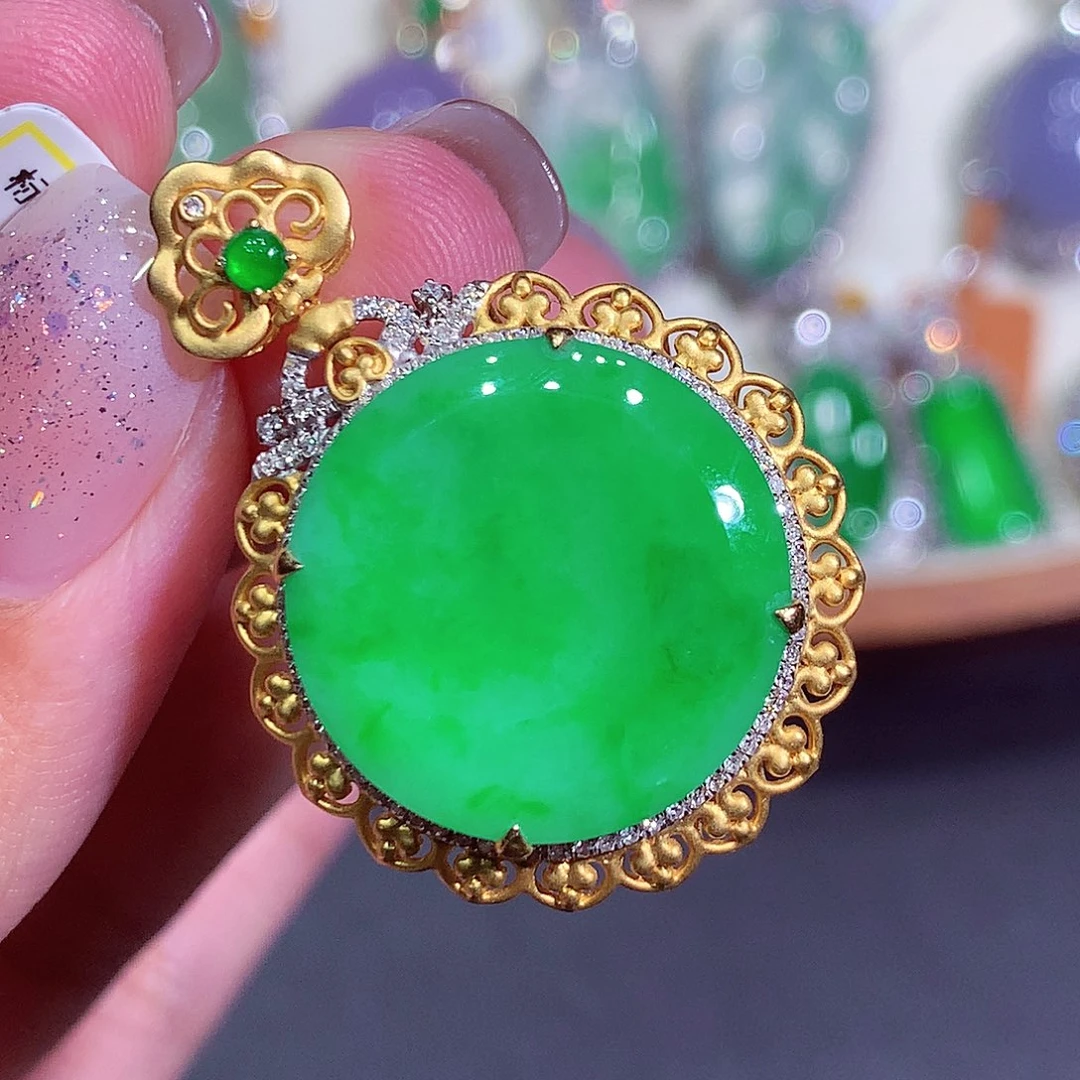 翡翠18K金镶嵌吊坠(不含链)