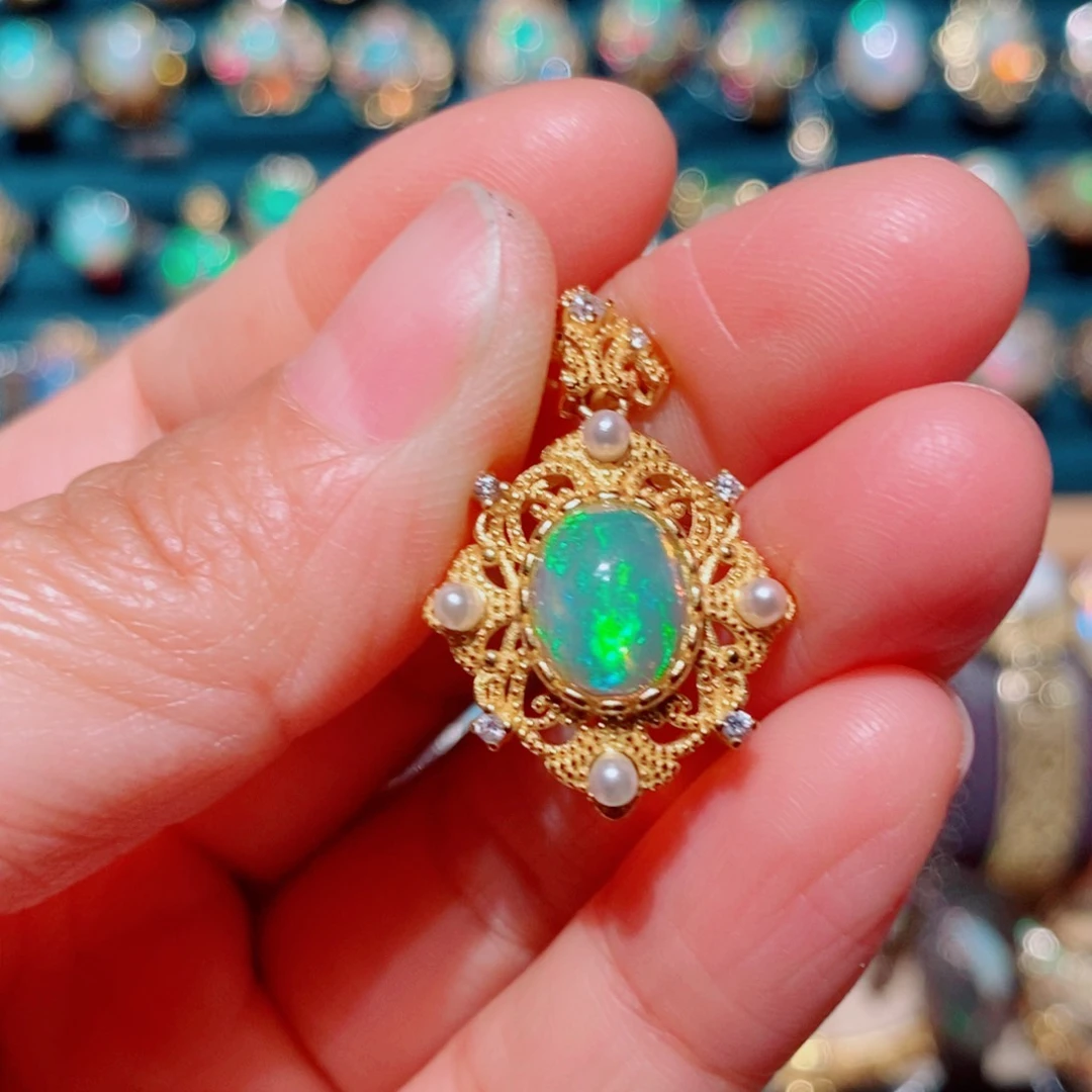 欧泊银S925镶嵌欧泊吊坠