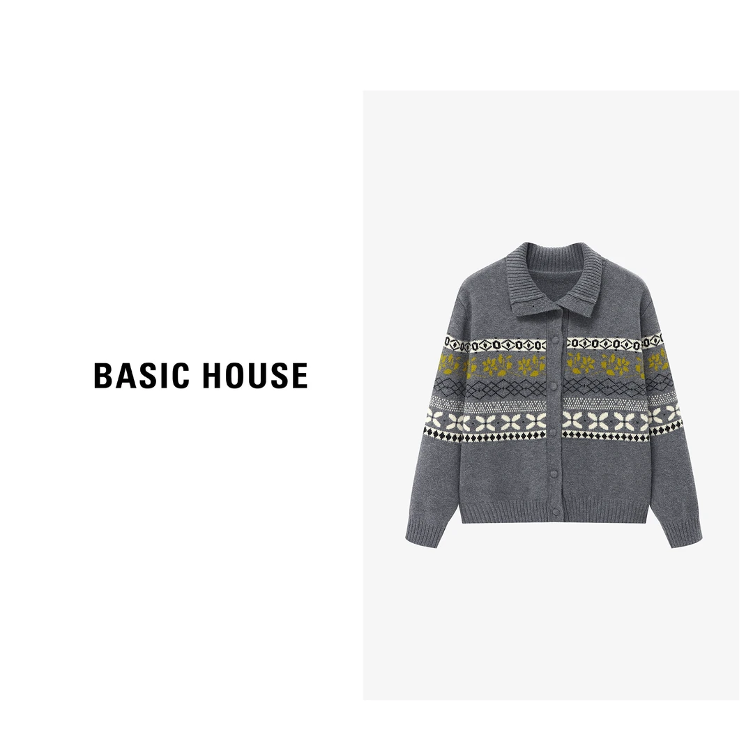 Basic House/百家好秋冬时尚百搭设计短款拼接毛衣-B06245C5632