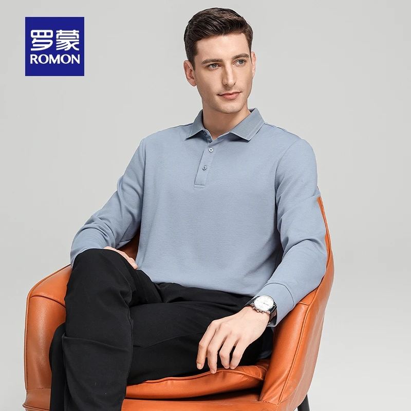 【7A抗菌】罗蒙男士商务翻领长袖POLO衫2025春季新款舒适透气T恤