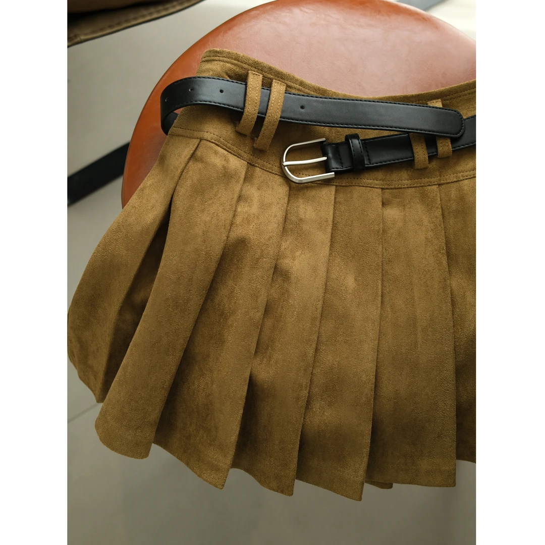 短款高腰显瘦小个子减龄百褶裙 秋冬氛围感穿搭棕色半身裙子a字裙