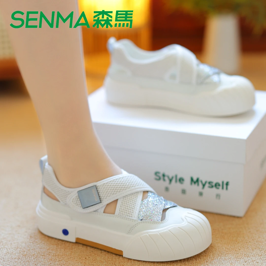 SENMA森马2025夏季新款休闲鞋女欧若风ins小众韩版镂空时尚小白鞋