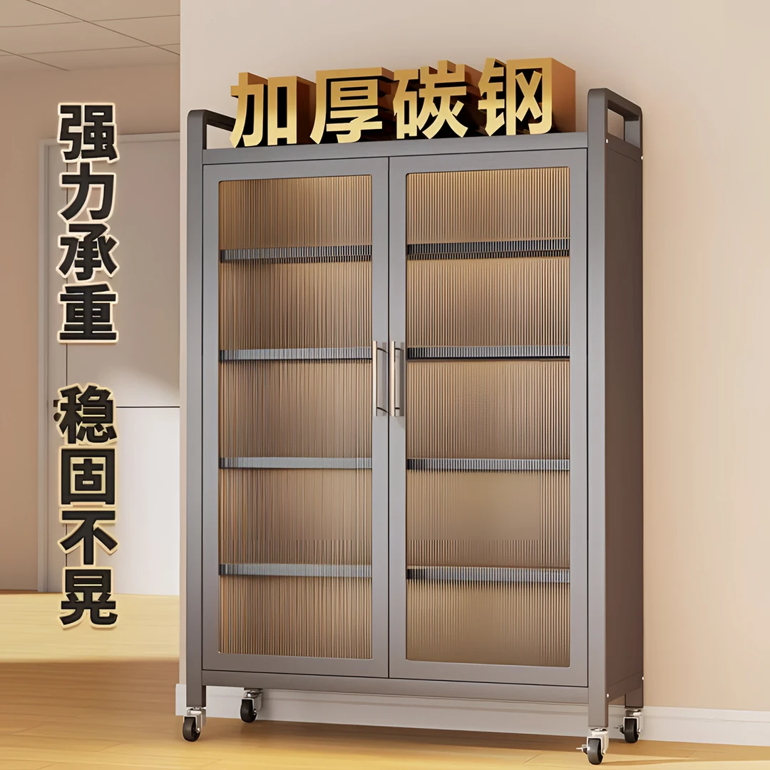 家用多功能收纳柜带轮可移动对开门一体柜防尘柜储物厨房特厚橱柜