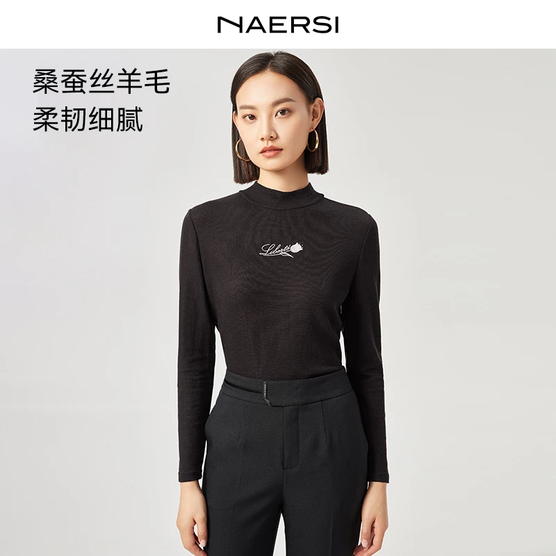 娜尔思灵小衫长袖针织女士修身桑蚕丝半高领保暖圆领LM01336W0
