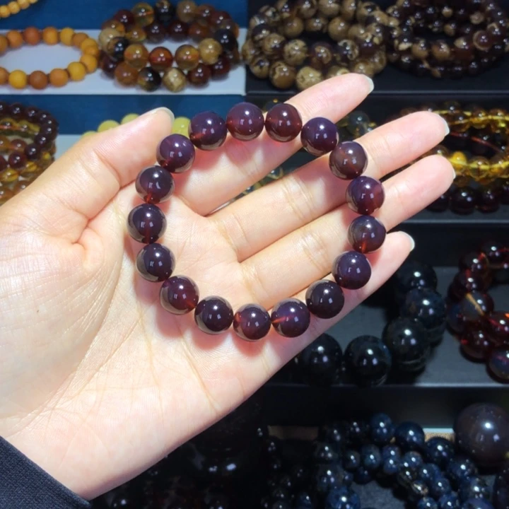 琥珀未镶嵌手链帝黑加仑帝王紫满紫杉醇手串