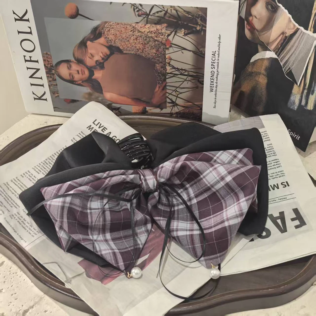 J    917【少女格子】格纹马尾抓夹