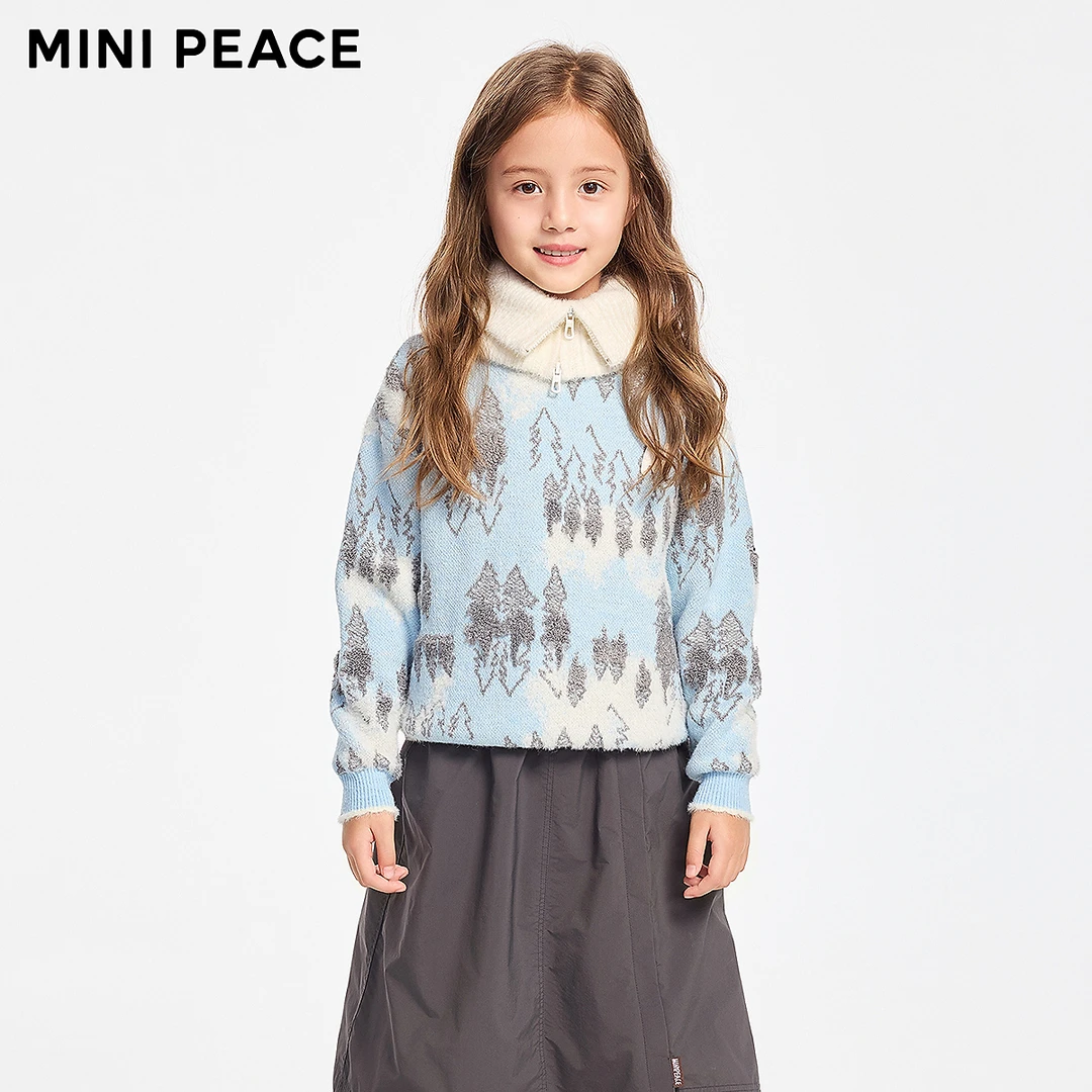 【专柜同款】MINIPEACE太平鸟童装女童马海毛套头提花毛衣秋冬装