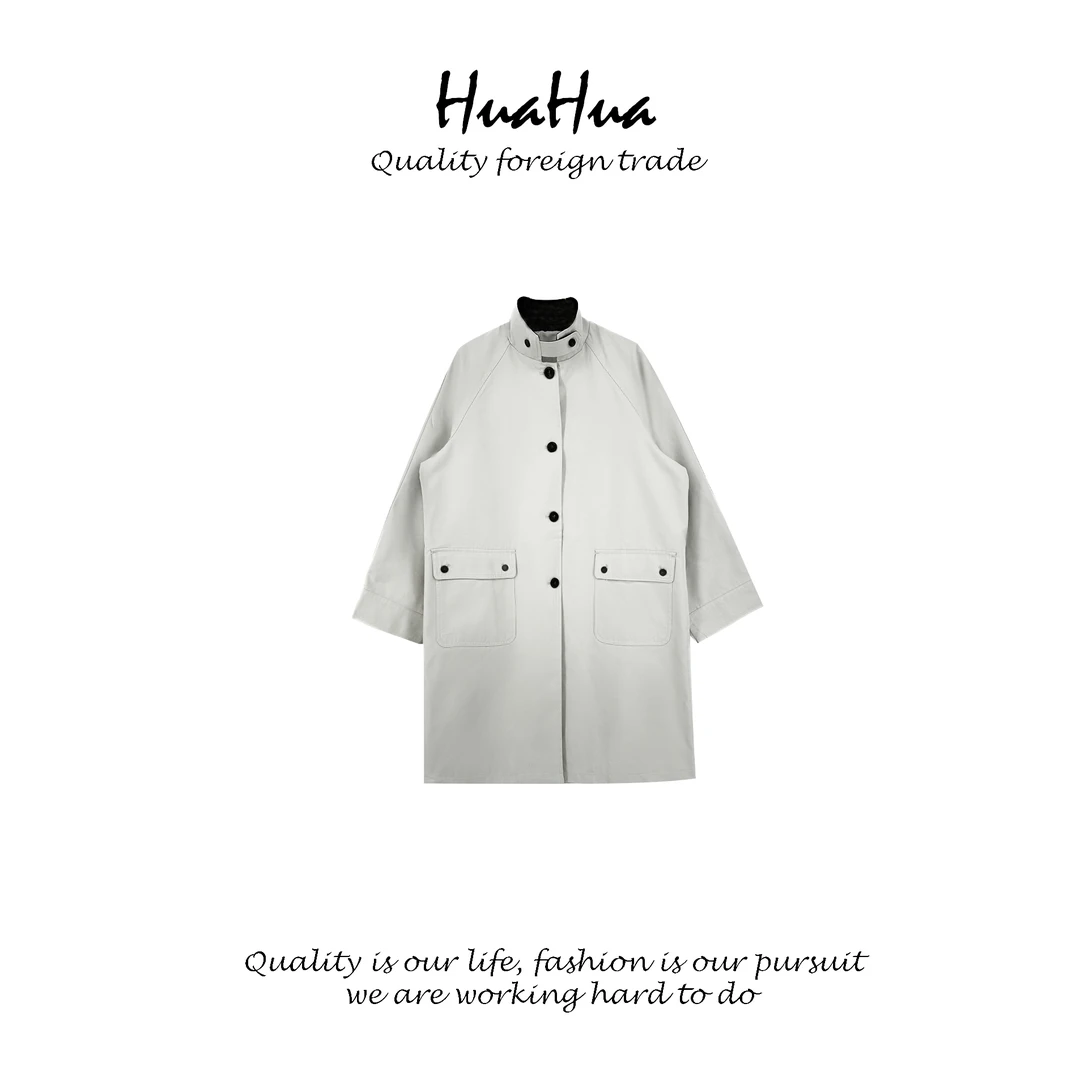 HUABJ 【加尔达】女装工装单排扣双口袋宽松风衣外套 BJ3882