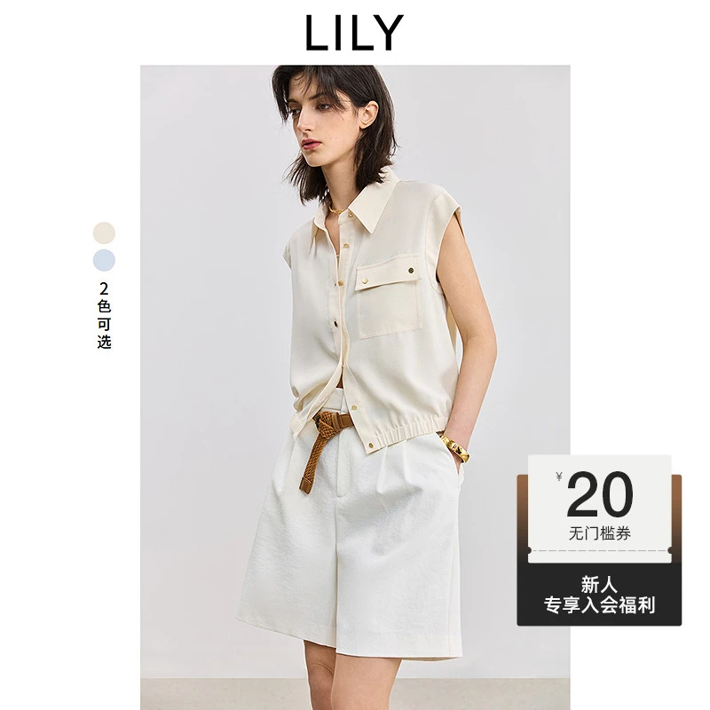 【一秒入夏】LILY2025夏季新款简约休闲百搭无袖衬衫女125219C4920