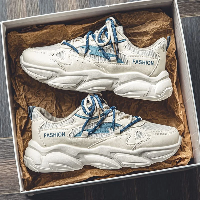 ZOCI夏季透气青少年运动休闲跑步防臭网面内增高百搭小白老爹潮鞋