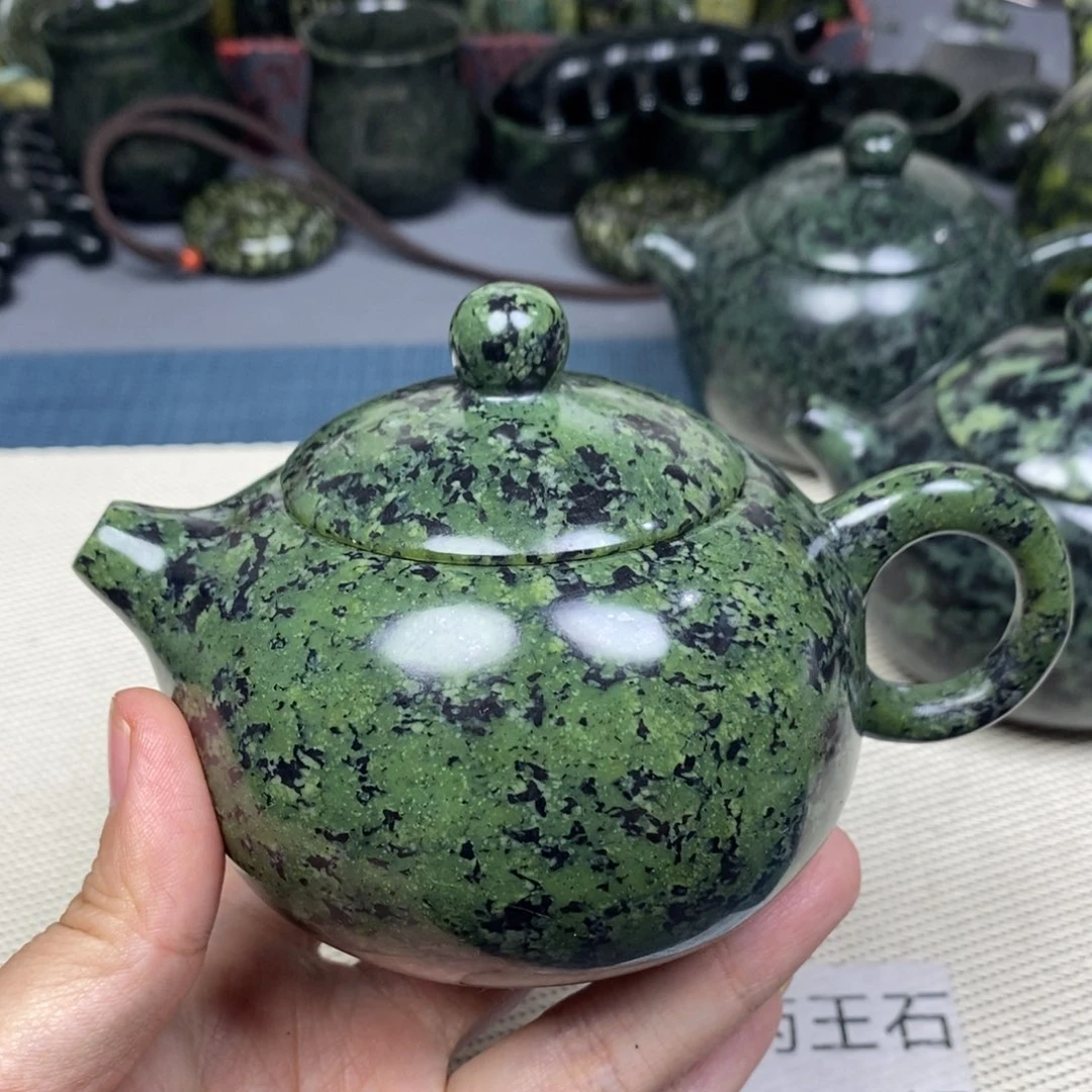 用***1未镶嵌蛇纹石玉药王石高冰茶壶