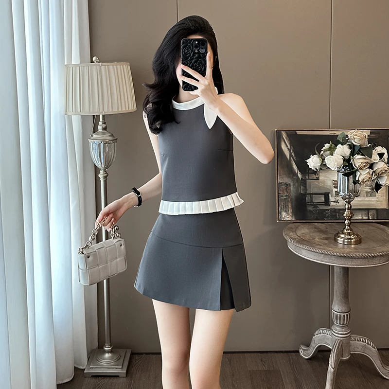 夏季短裙时尚御姐轻熟风气质减龄无袖收腰显瘦小香风套装女两件套