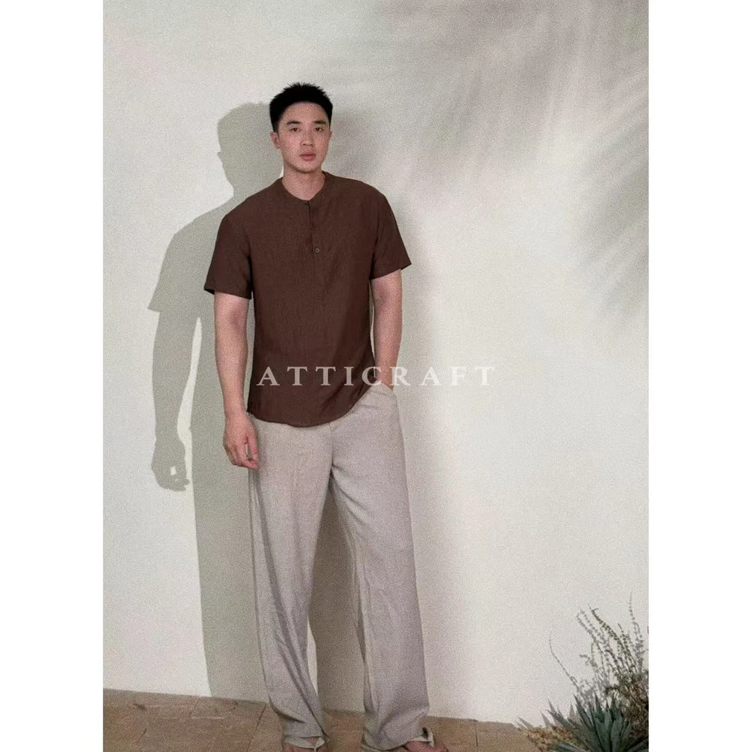 AttiCraft【亚麻混纺亨利领】天然纤维松弛感薄款百搭夏季衬衫男25