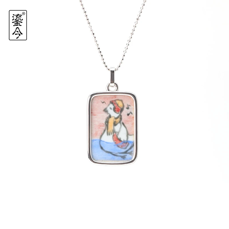 坠链均925银珐琅 万物有灵鹅鹅的歌画珐琅吊坠项链银质高温珐琅