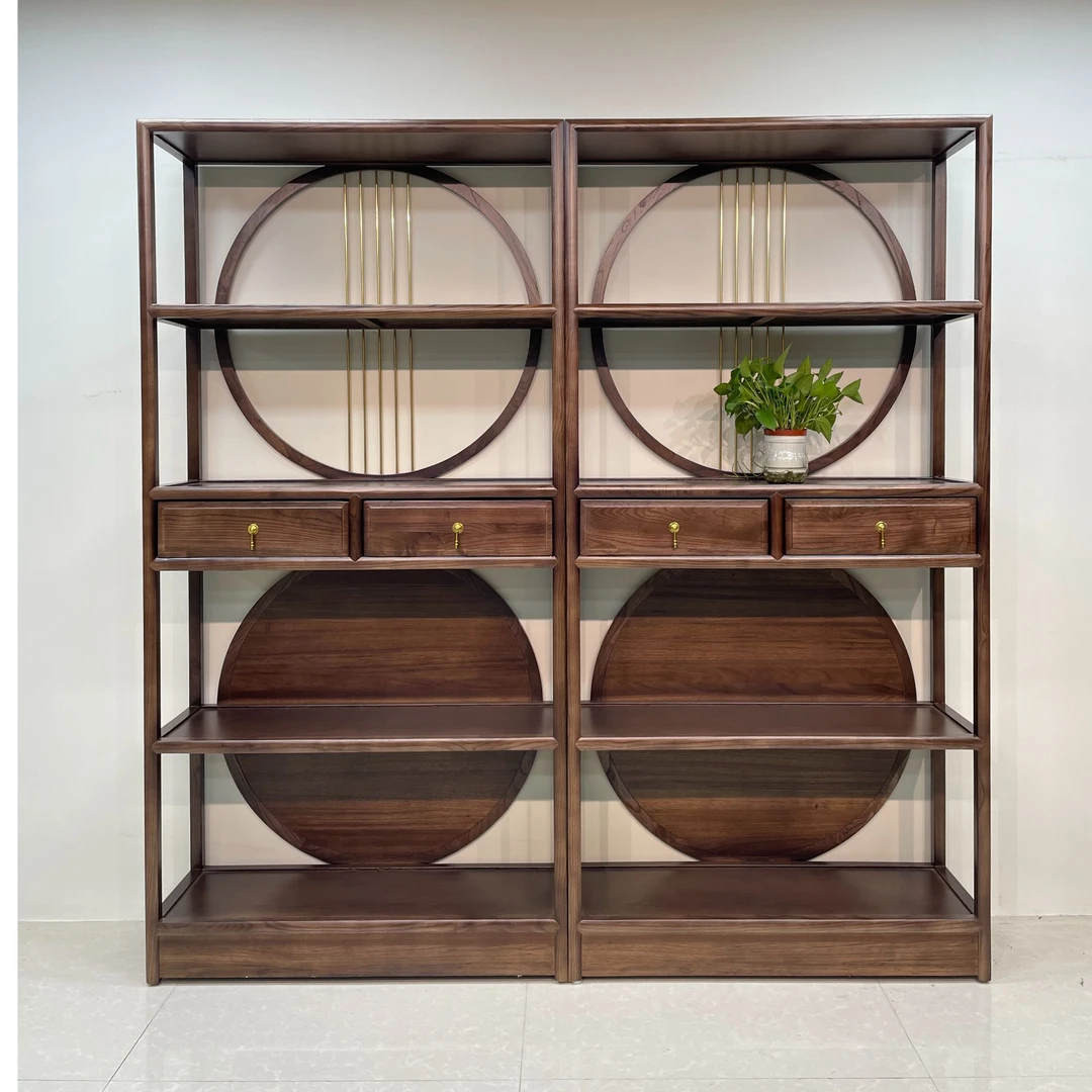 双圆聚福新中式博古架：实木置物架隔断简约展示架