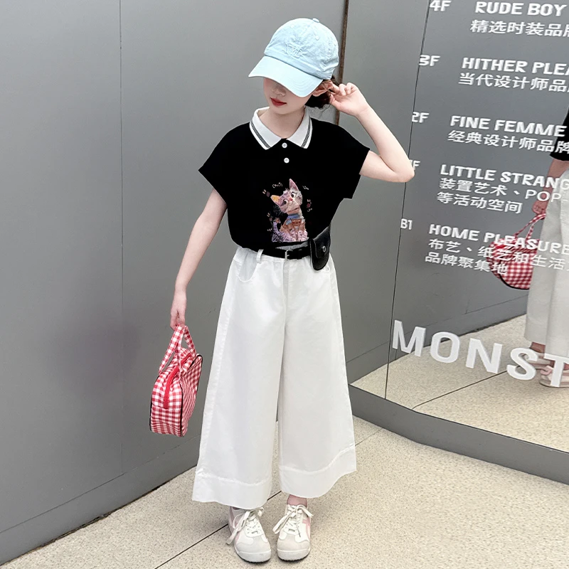 女童夏装套装2025新款大童女孩韩版洋气POLO衫儿童夏季时髦两件套