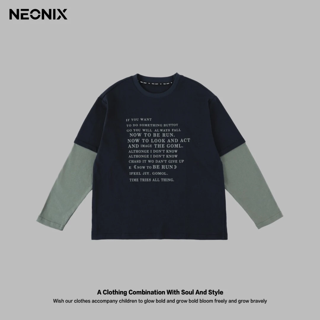 NEONIX秋季新款长袖T恤假两件上衣中大童SY005