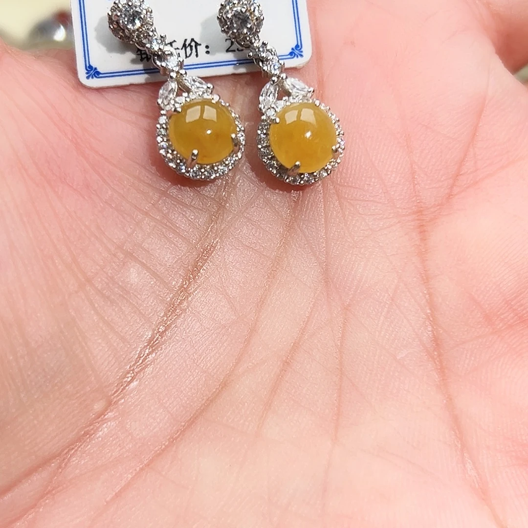 翡翠银S925镶嵌戒指缅甸天然A货翡翠耳钉