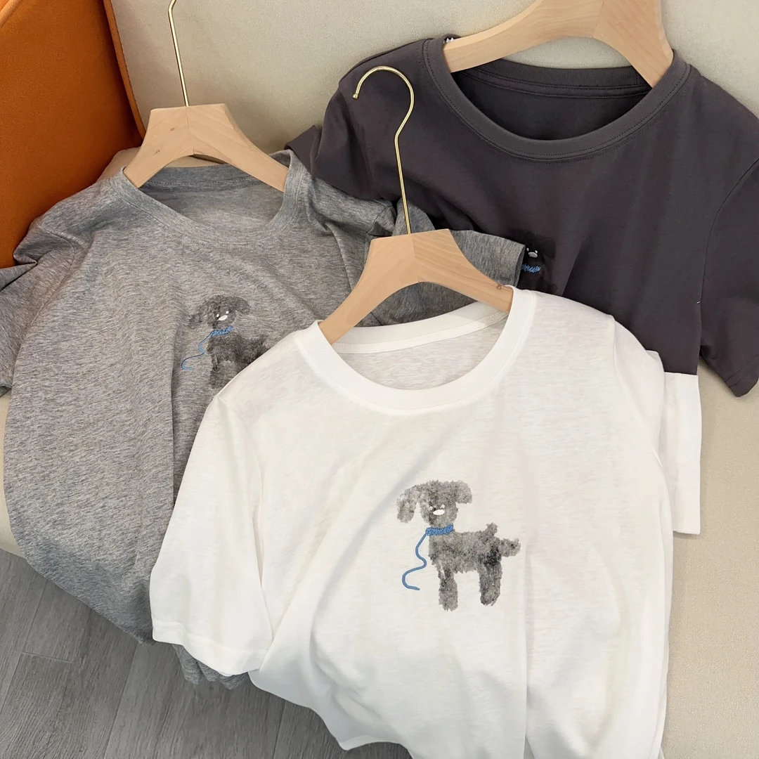 【遛弯狗】韩版简约夏日薄款短袖气质凉感舒适显瘦上衣休闲百搭T恤