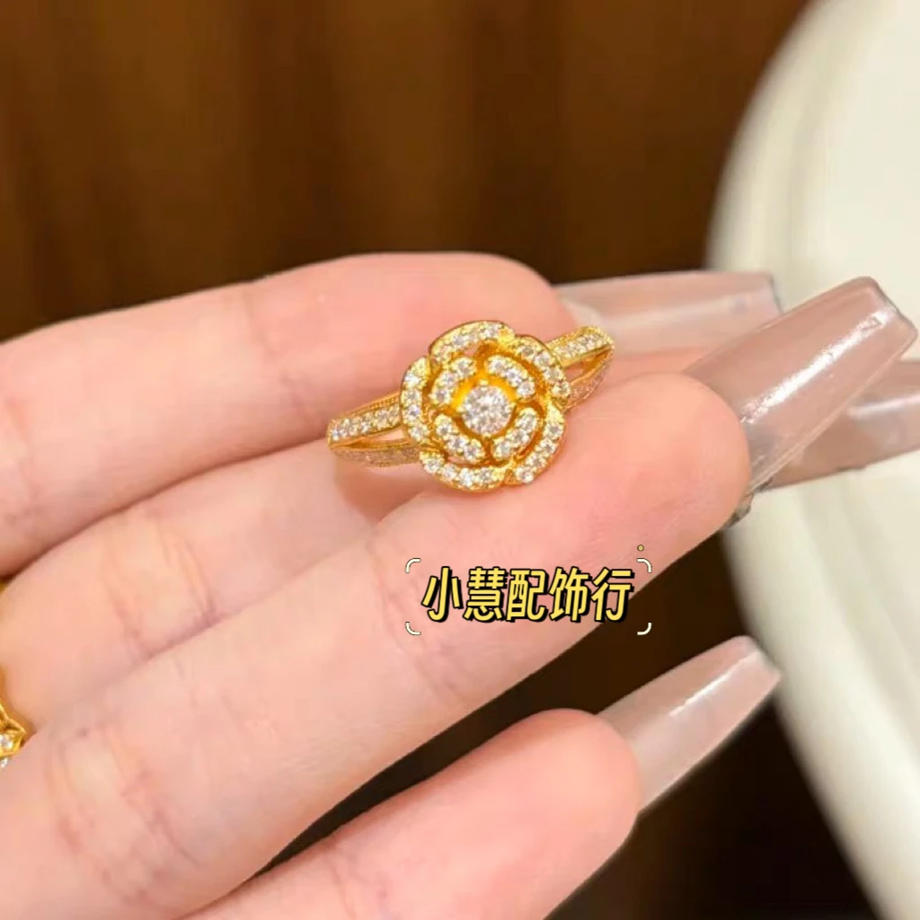 铜合金戒指 【小慧家】新中式玫瑰花戒指闪闪发光简约百搭