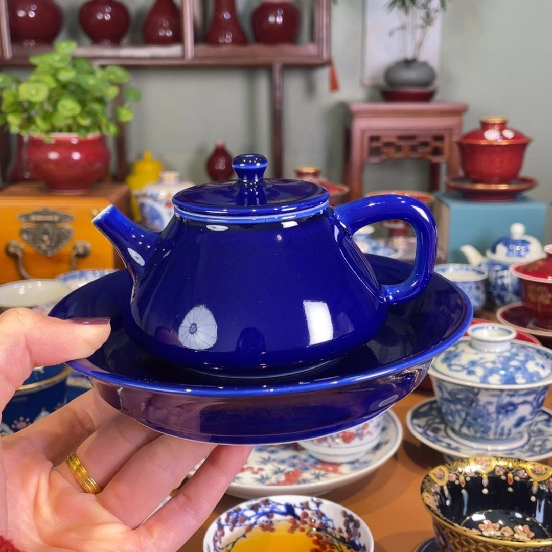 寒**翁清欢雅玩原矿霁蓝石瓢壶加壶承