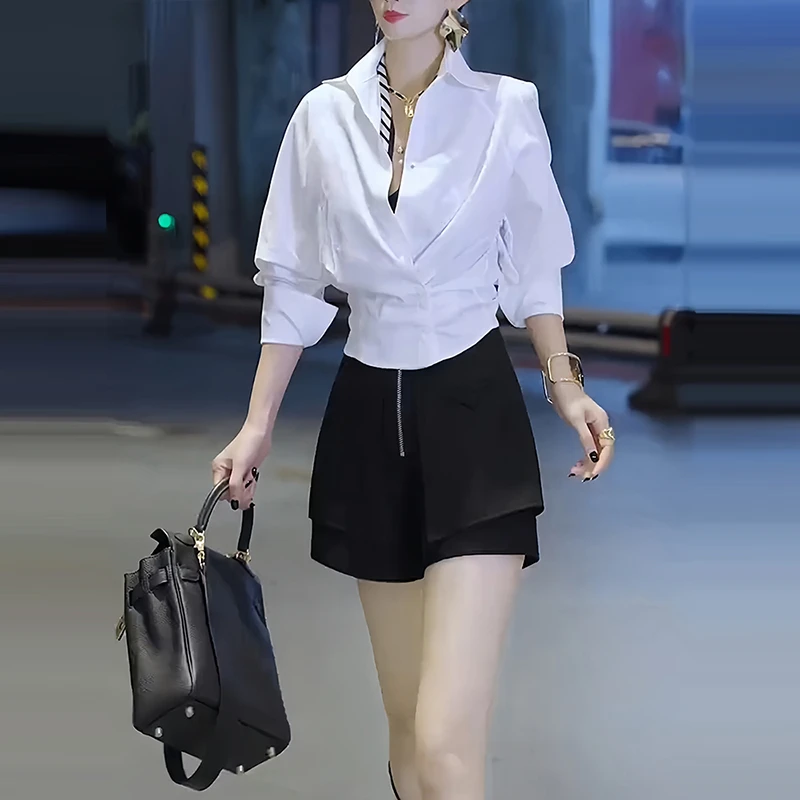 夏季新款小众衣服女设计感防晒衬衫高腰显瘦气质短裤时尚两件套潮
