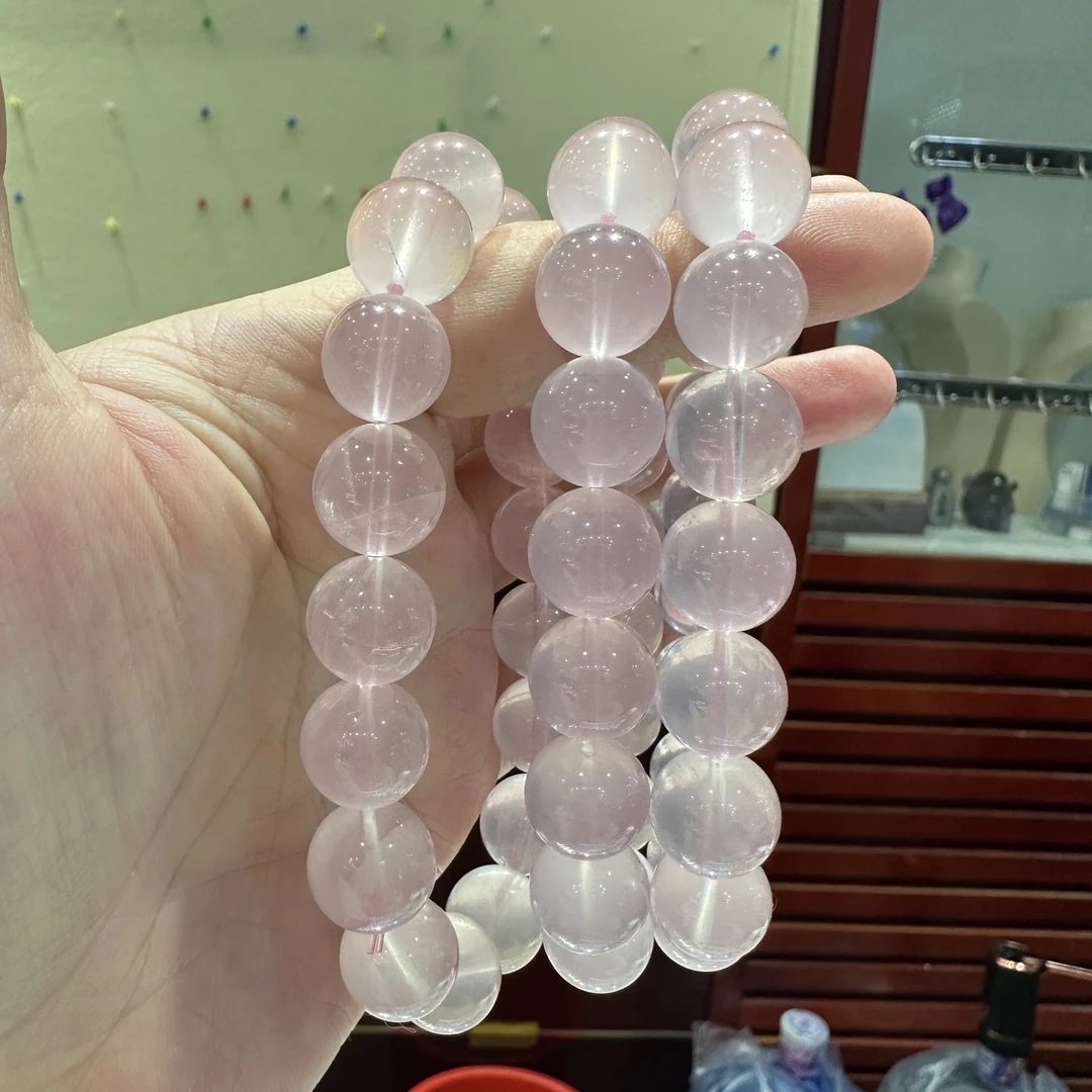 【735】天然粉水晶素圈12-13mm（多样性发其一）