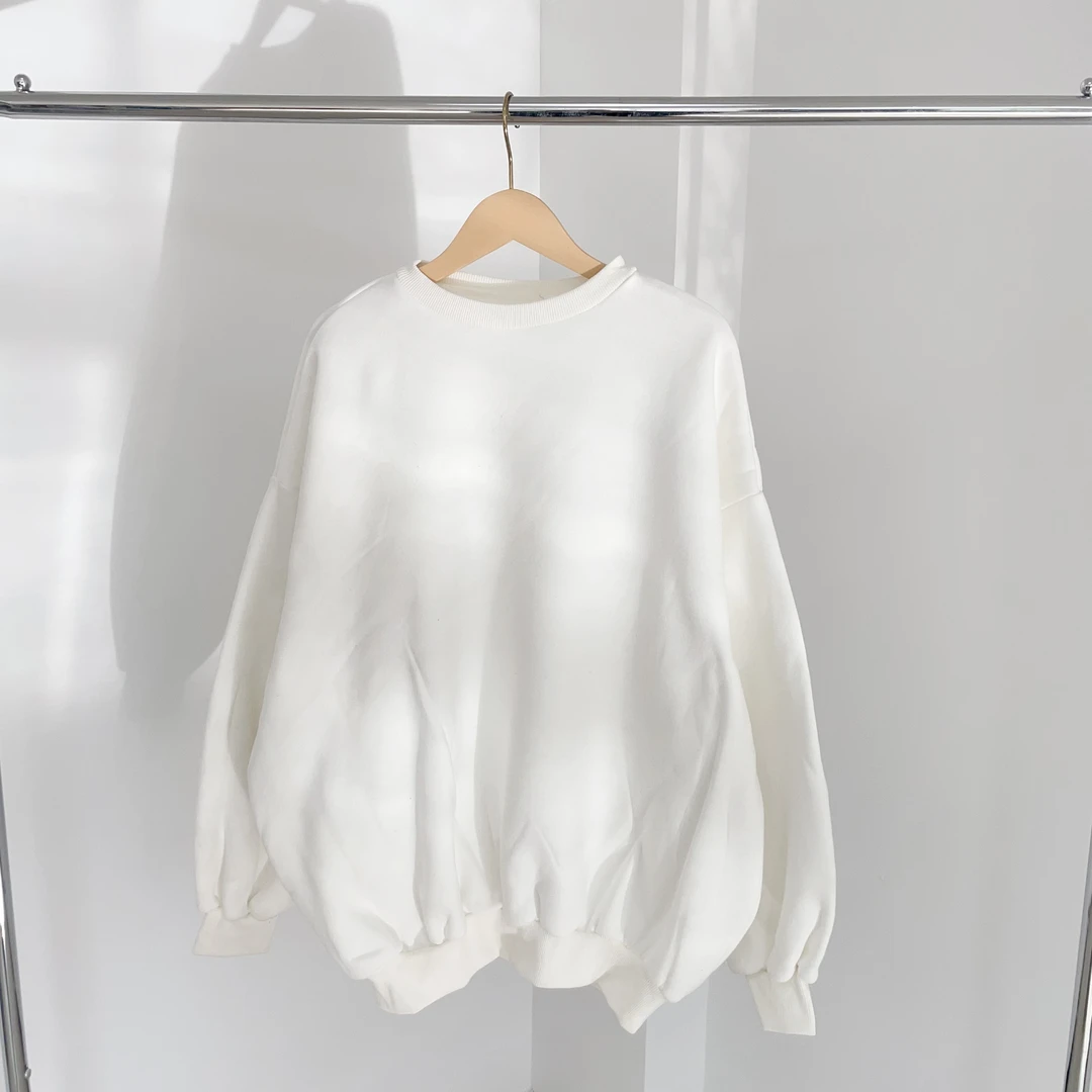 C131 白色加厚加绒圆领休闲卫衣