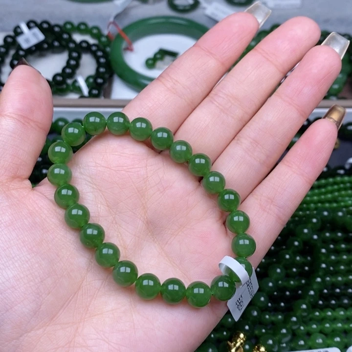 未镶嵌手串和田玉（碧玉）8m辣阳绿