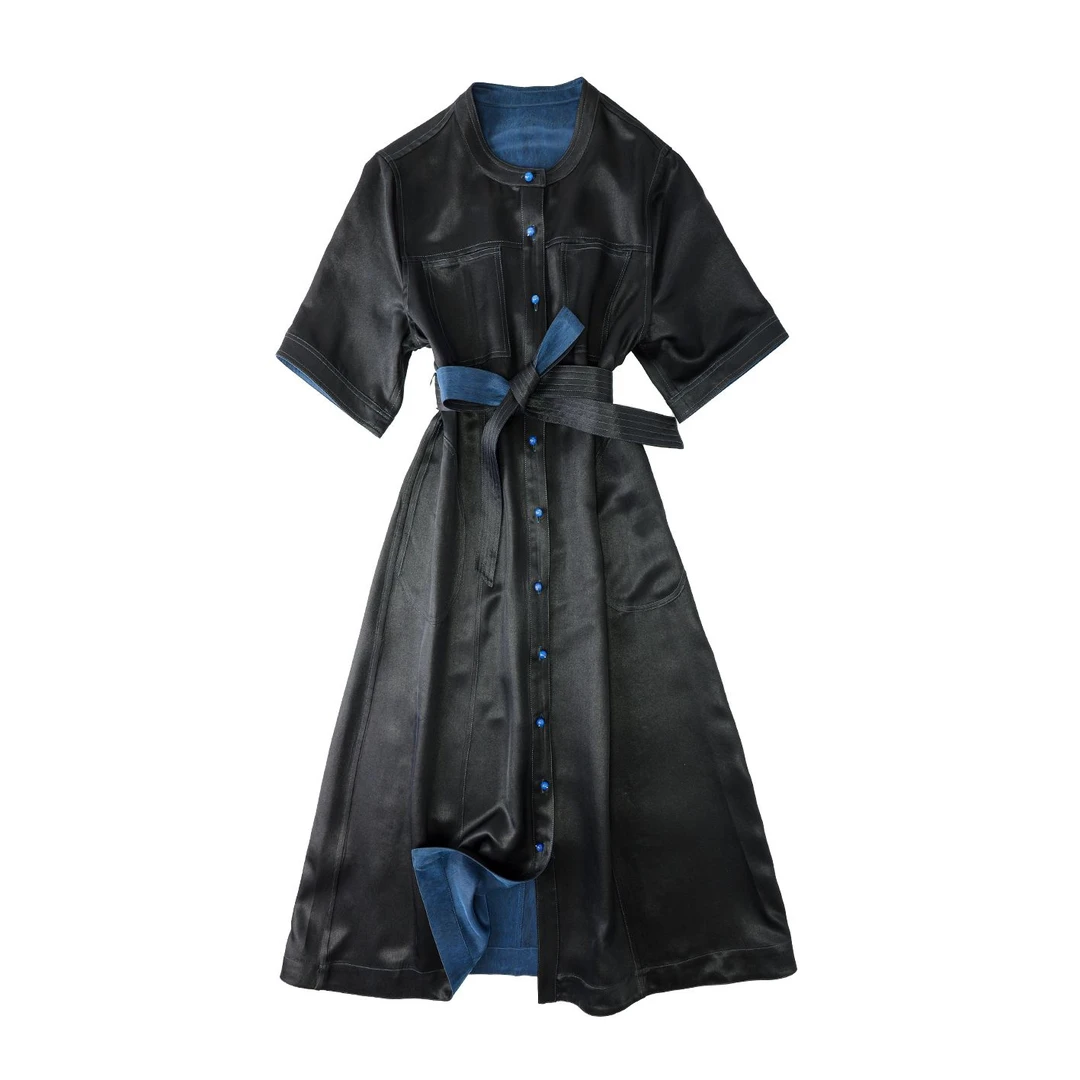 品牌新款香云纱桑蚕丝新中式连衣裙419367