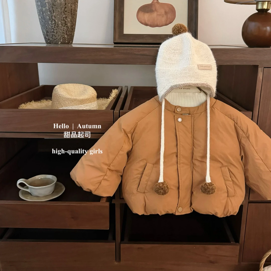 【甜品起司】南瓜橘！韩系可爱夹棉外套男女宝洋气百搭加厚保暖棉服