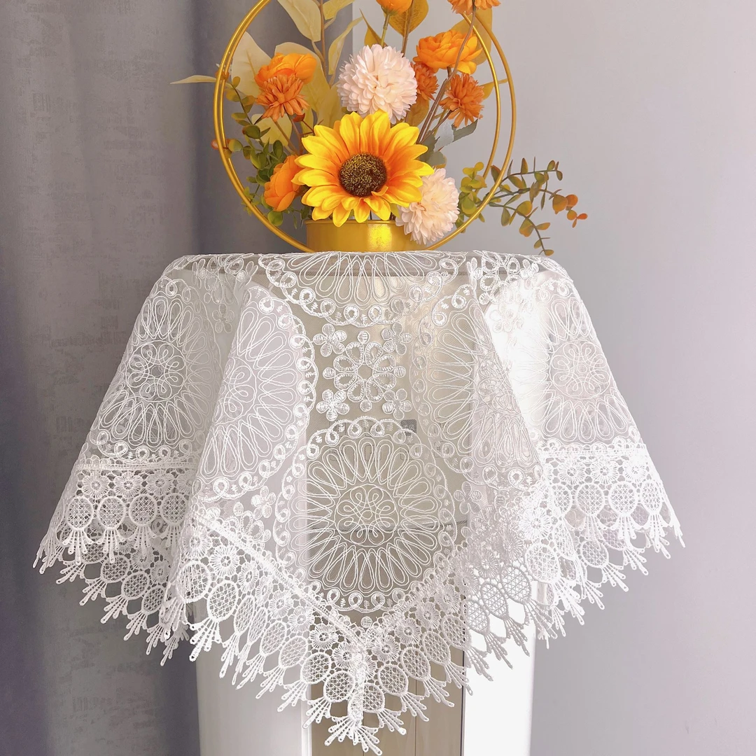 欧式蕾丝网纱空气冰箱炸锅盖巾空调电视洗衣机防尘罩圆形台灯
