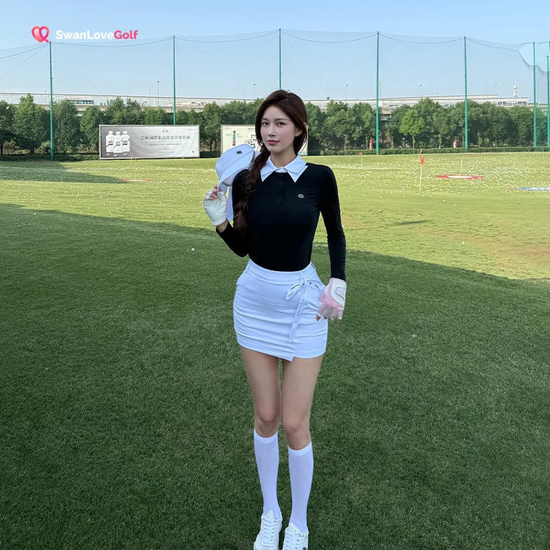 高尔夫女装韩版高级冰丝长袖T恤速干修身高腰包臀裙韩系女装运动