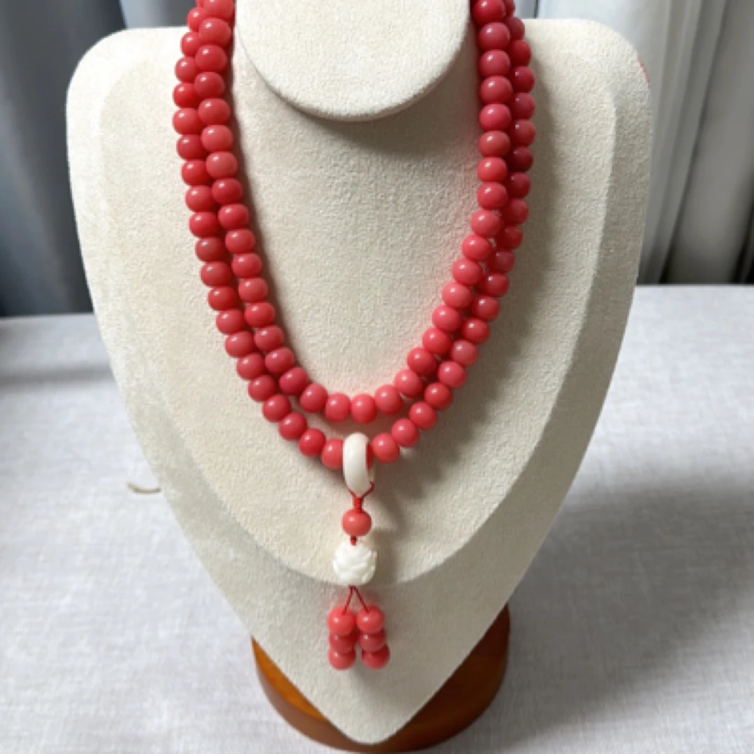 天然霞光粉菩提手串108颗多圈佛珠念珠文玩手持盘玩