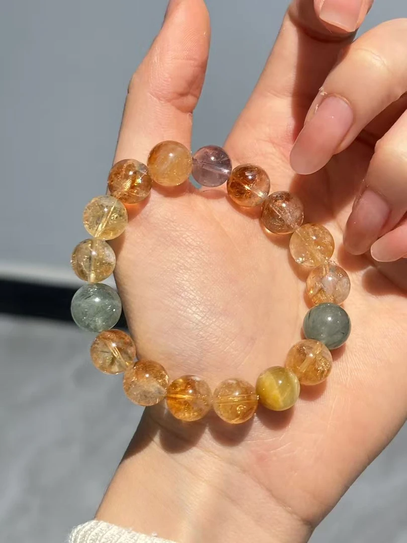 【晶上添花】11mm黄塔晶绿发晶玻利维亚紫水原创设计手串