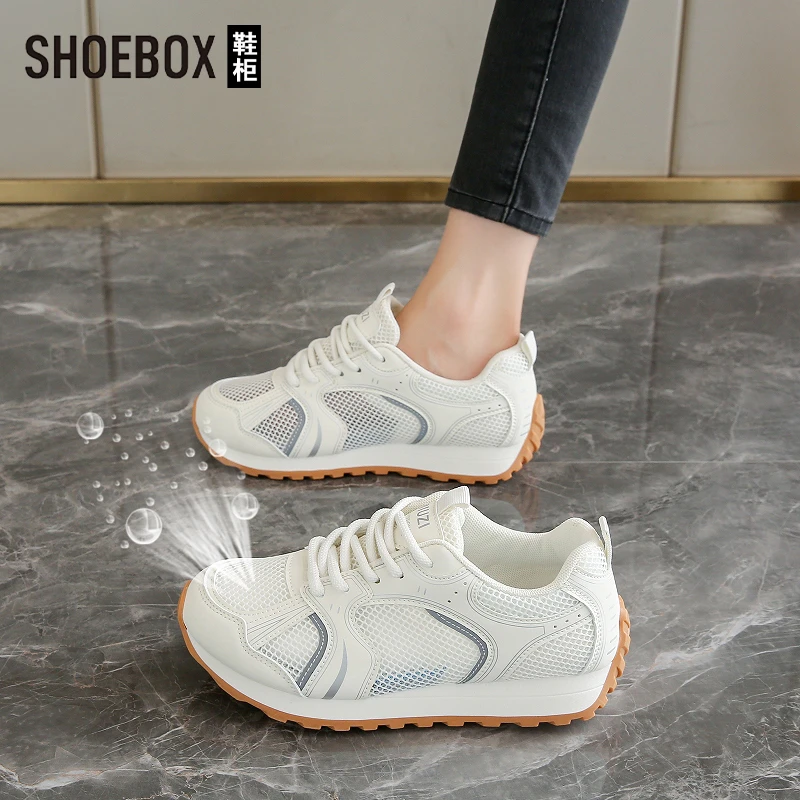 SHOEBOX鞋柜复古网面透气阿甘鞋女2025夏季新款休闲运动跑步鞋