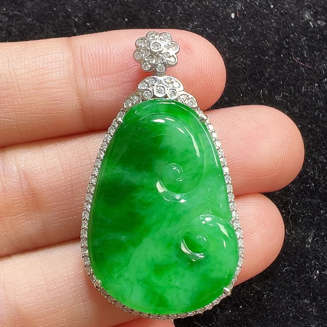 翡翠18K金镶嵌吊坠(不含链)