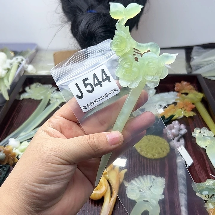 蛇纹石玉发饰合金A****心