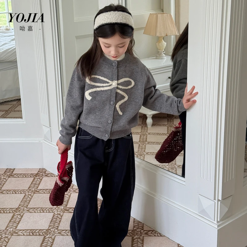 YOJIA女童毛衣冬季2025新款洋气甜美小女孩开衫儿童针织外套冬装