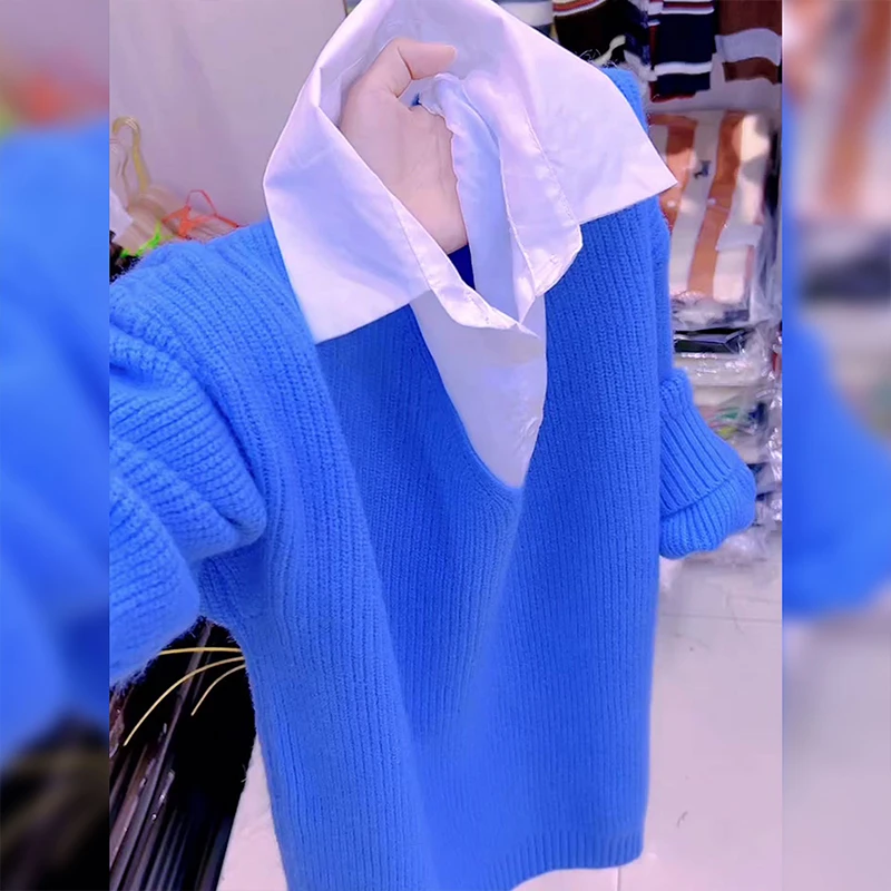 2025秋冬新款法式POLO领假两件针织衫大码胖MM设计感修身显瘦上衣