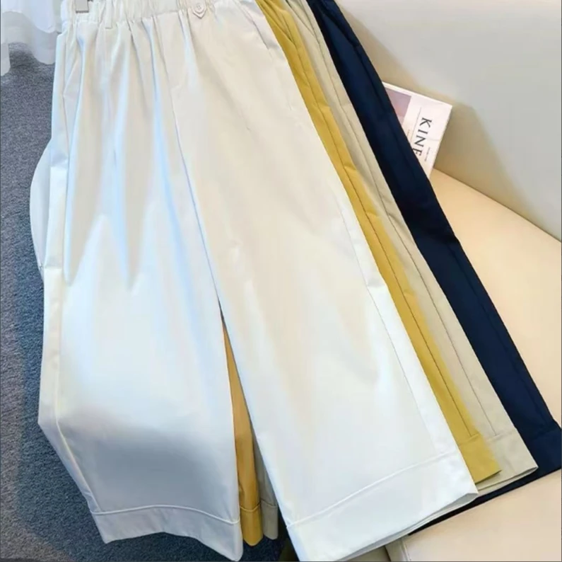 夏季薄款九分阔腿裤新款高腰时尚花苞休闲裤