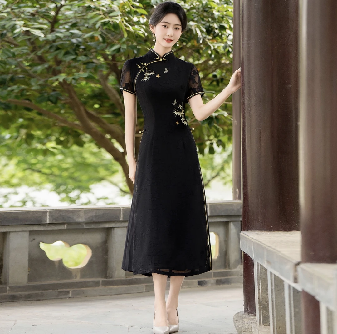 【韶华】高端奥黛改良旗袍显瘦夏季国风气质妈妈中式中国风连衣裙
