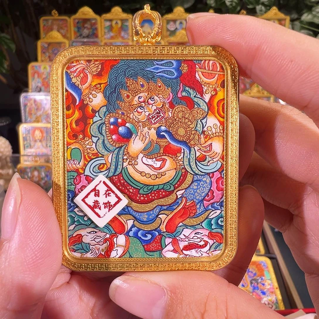 吊坠白六热贡纯手绘唐卡